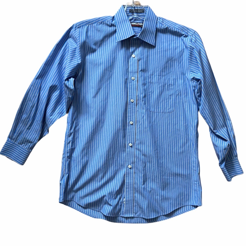 Kirkland Men’s Blue Stripe Dress Shirt 15 1/2 x 32